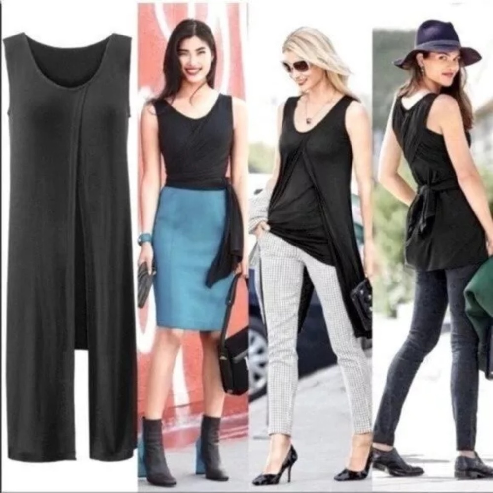 CAbi Beyond Tee Multiway Tunic Tank Top Convertible Black Scoop Neck #3243 sz M